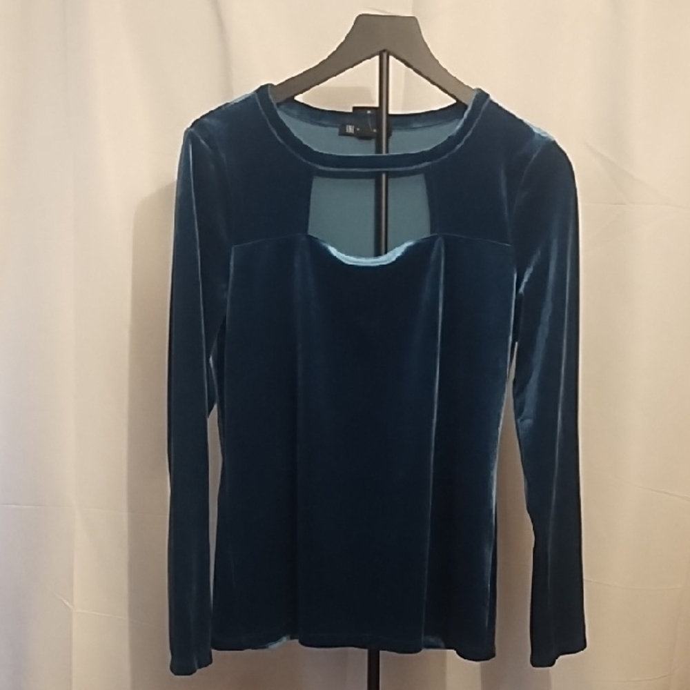 INC International Concepts Mosic Green Velvet Long Sleeve Top